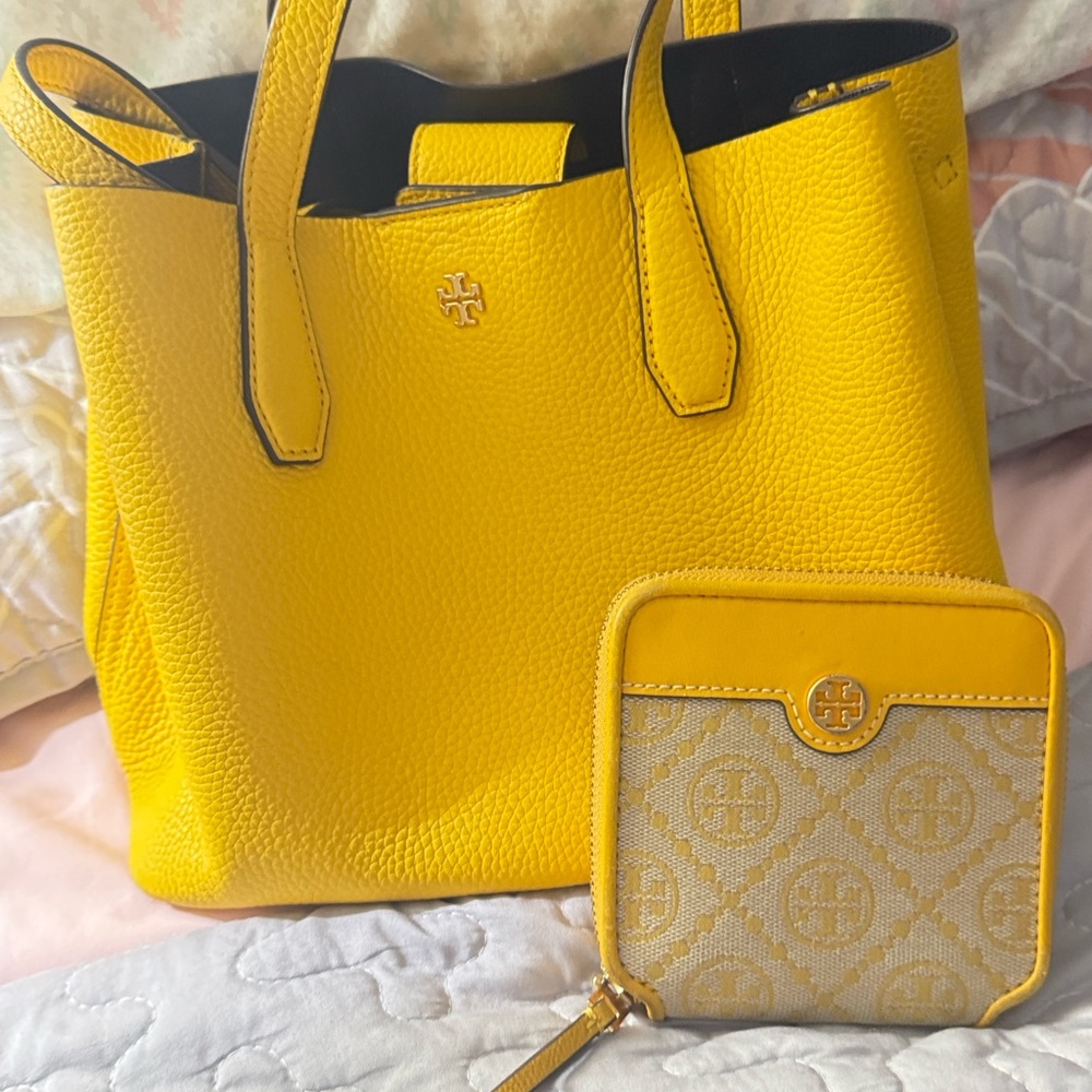 Tory Burch Yellow Structured Leather Tote